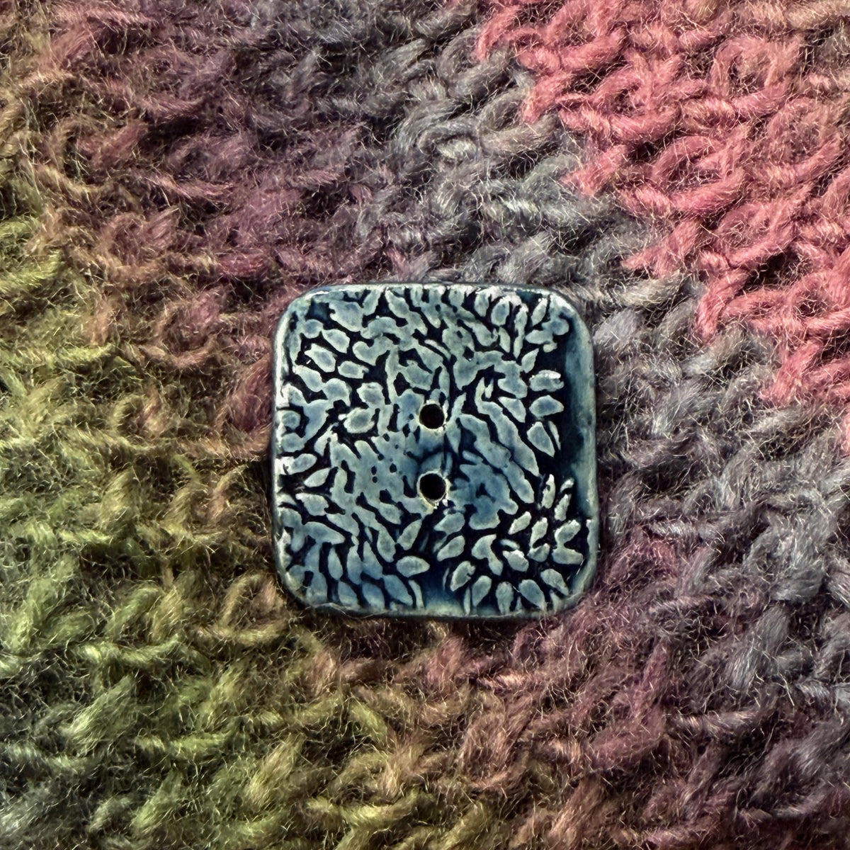Deep Blue Malahide Hedge Leaves Button
