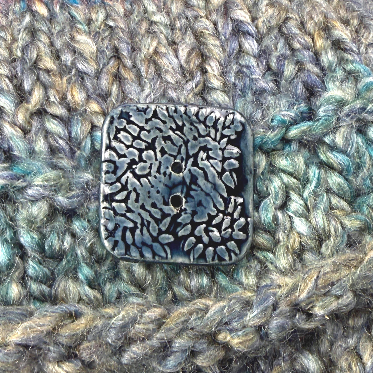 Deep Blue Malahide Hedge Leaves Button