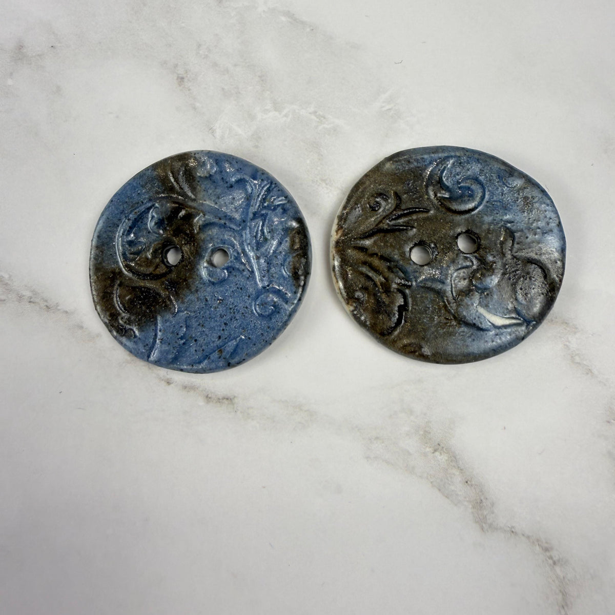 Blue, Brown, and White Speckled Porcelain Buttons