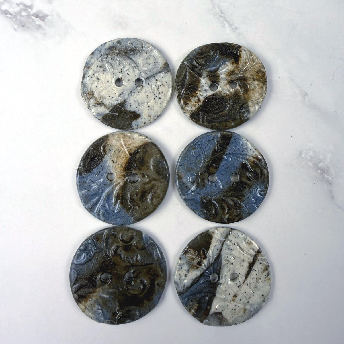Blue, Brown, and White Speckled Porcelain Buttons