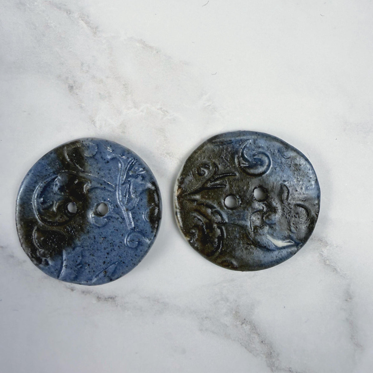 Blue, Brown, and White Speckled Porcelain Buttons