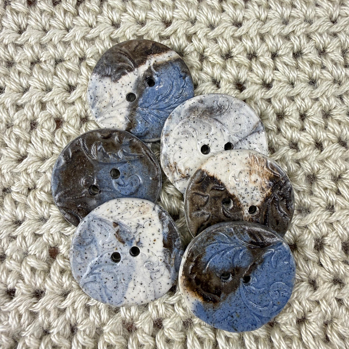 Blue, Brown, and White Speckled Porcelain Buttons