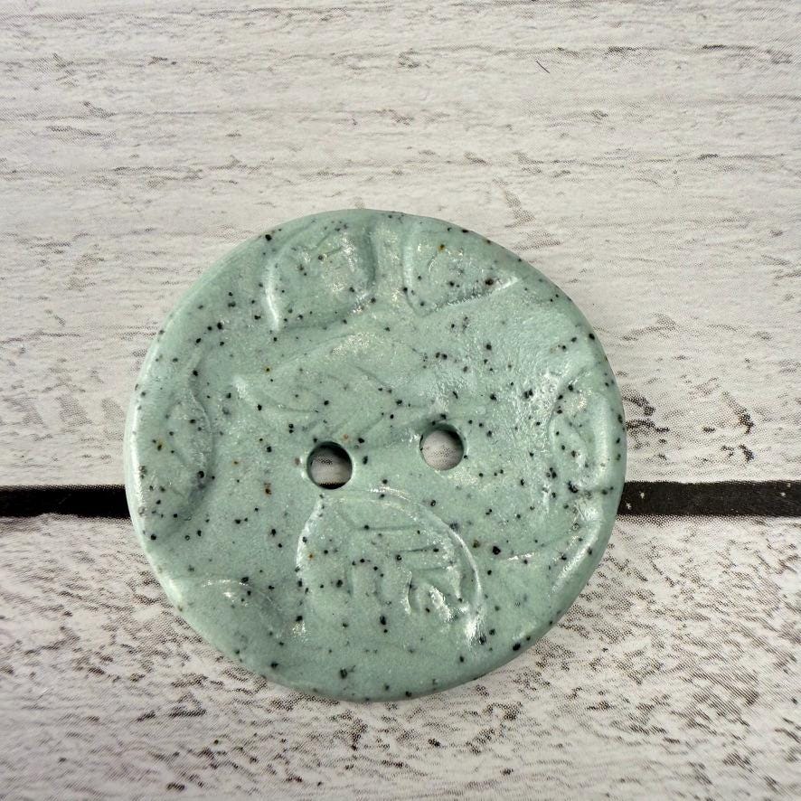 Raised Leaf Pattern Light Green Speckled Porcelain Buttons
