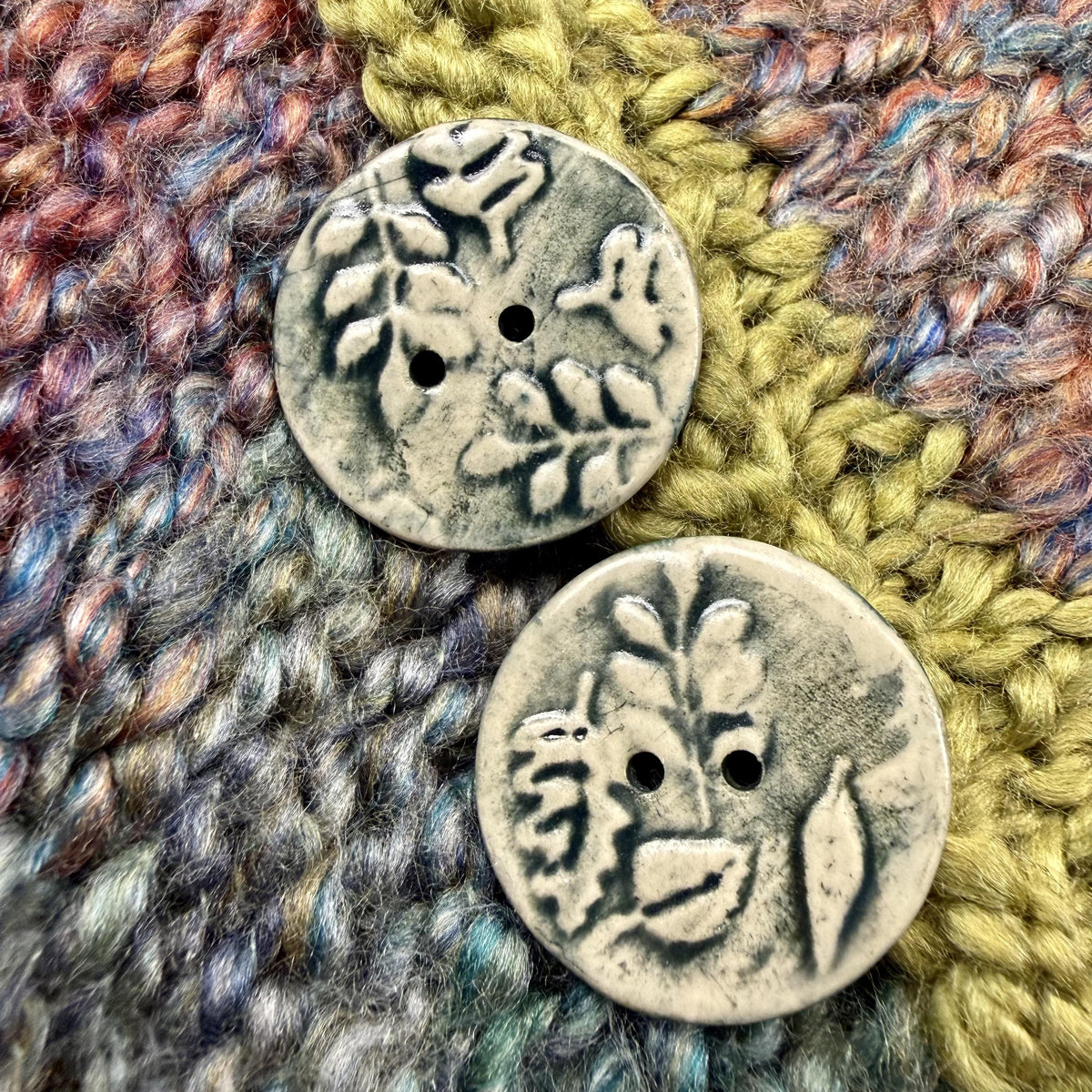 Forest Green and Off White Round Buttons