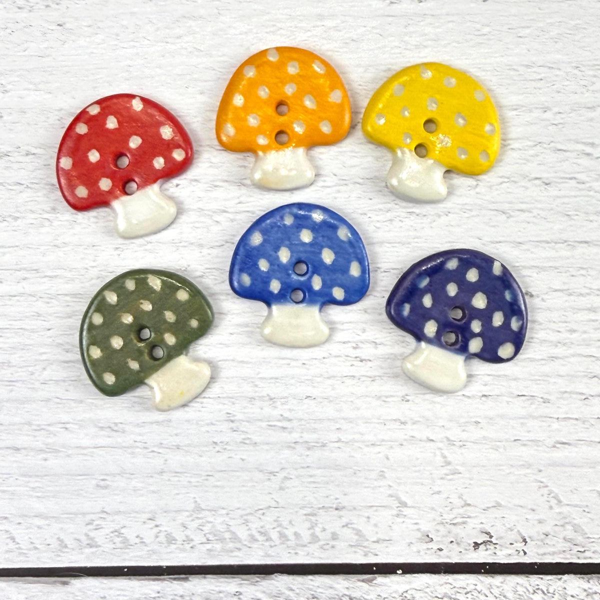 Rainbow Set of Mushrooms Ceramic Buttons