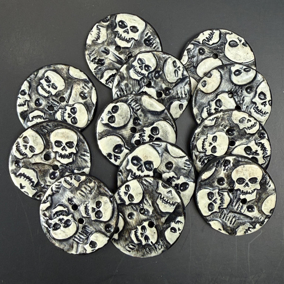 Black and White Skull Patterned Round Buttons
