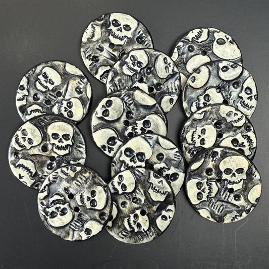 Black and White Skull Patterned Round Buttons