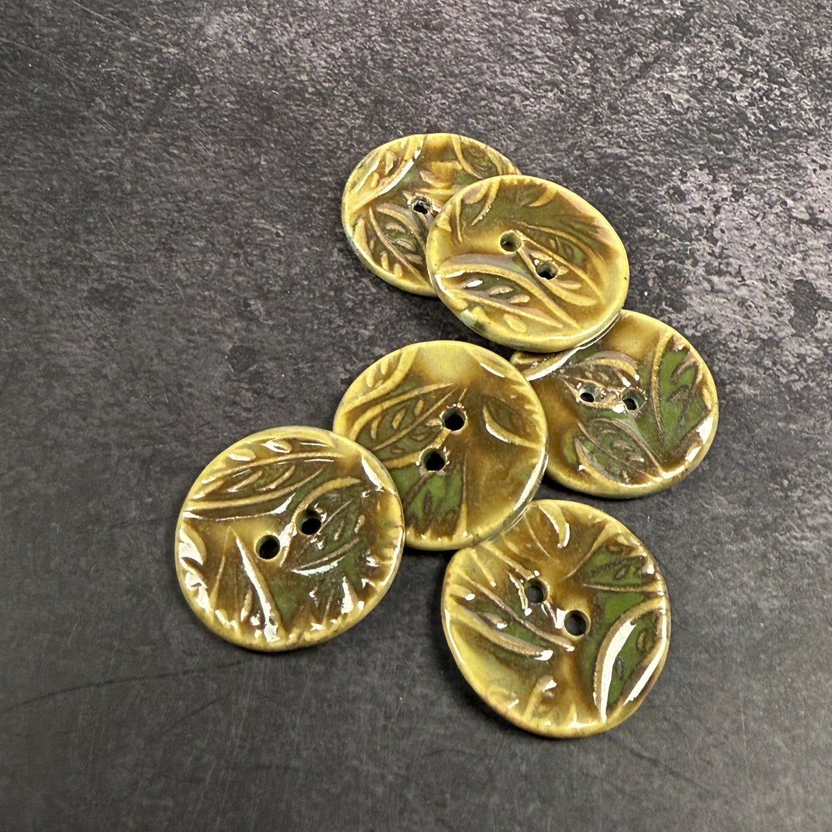 Green and Brown Leaf Patterned Ceramic Buttons