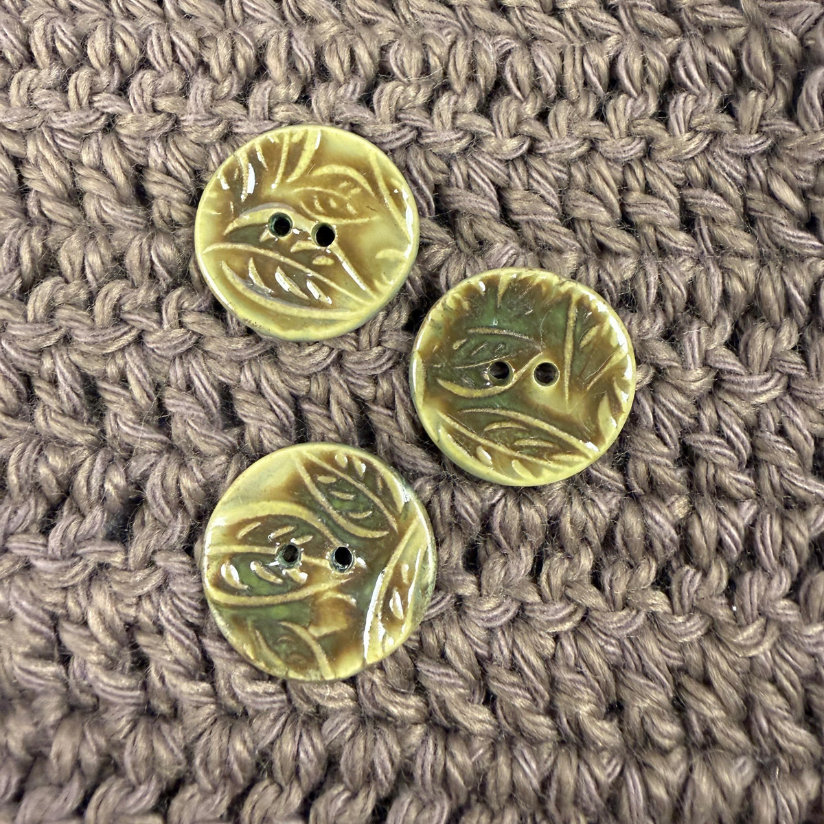 Green and Brown Leaf Patterned Ceramic Buttons