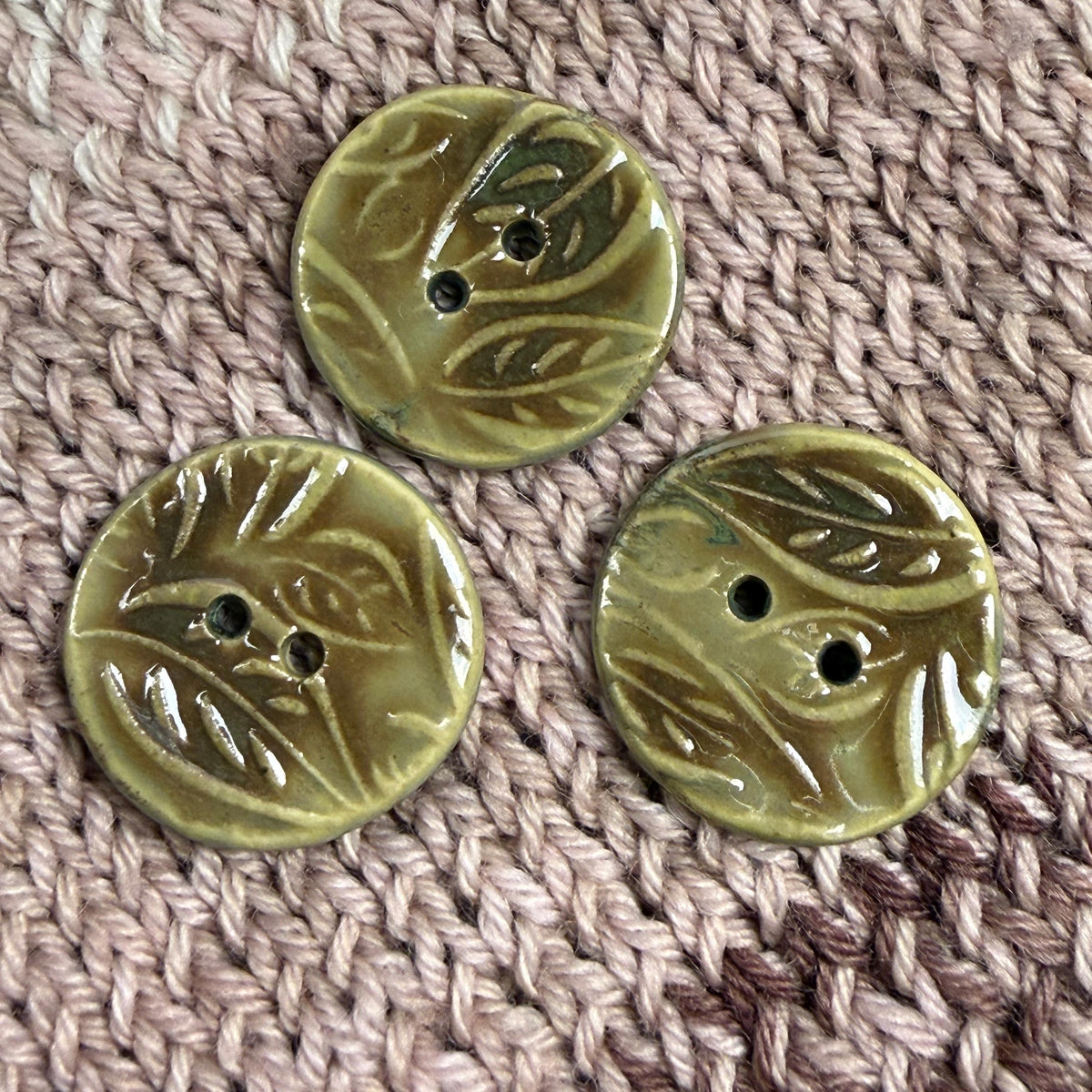 Green and Brown Leaf Patterned Ceramic Buttons