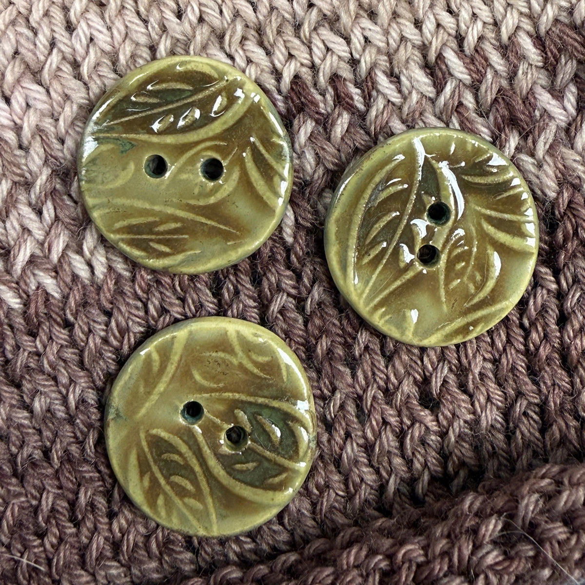 Green and Brown Leaf Patterned Ceramic Buttons