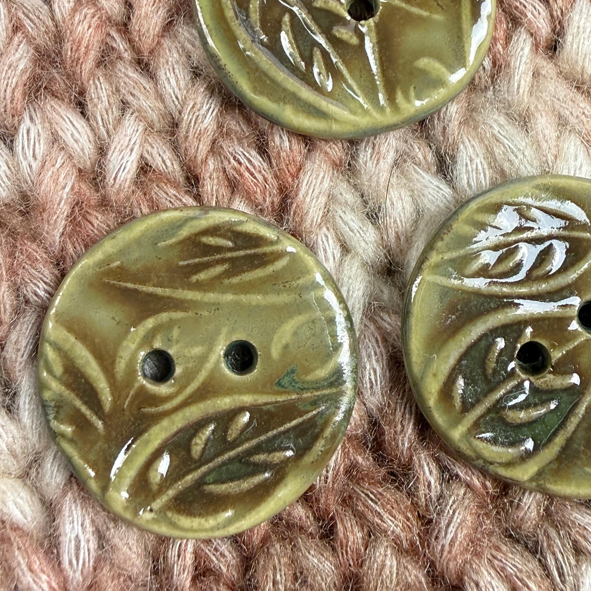 Green and Brown Leaf Patterned Ceramic Buttons