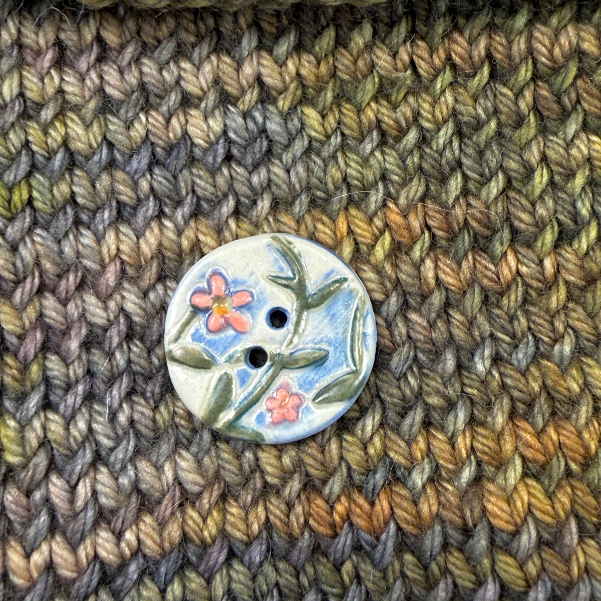 Pink Flowers on White and Blue Buttons