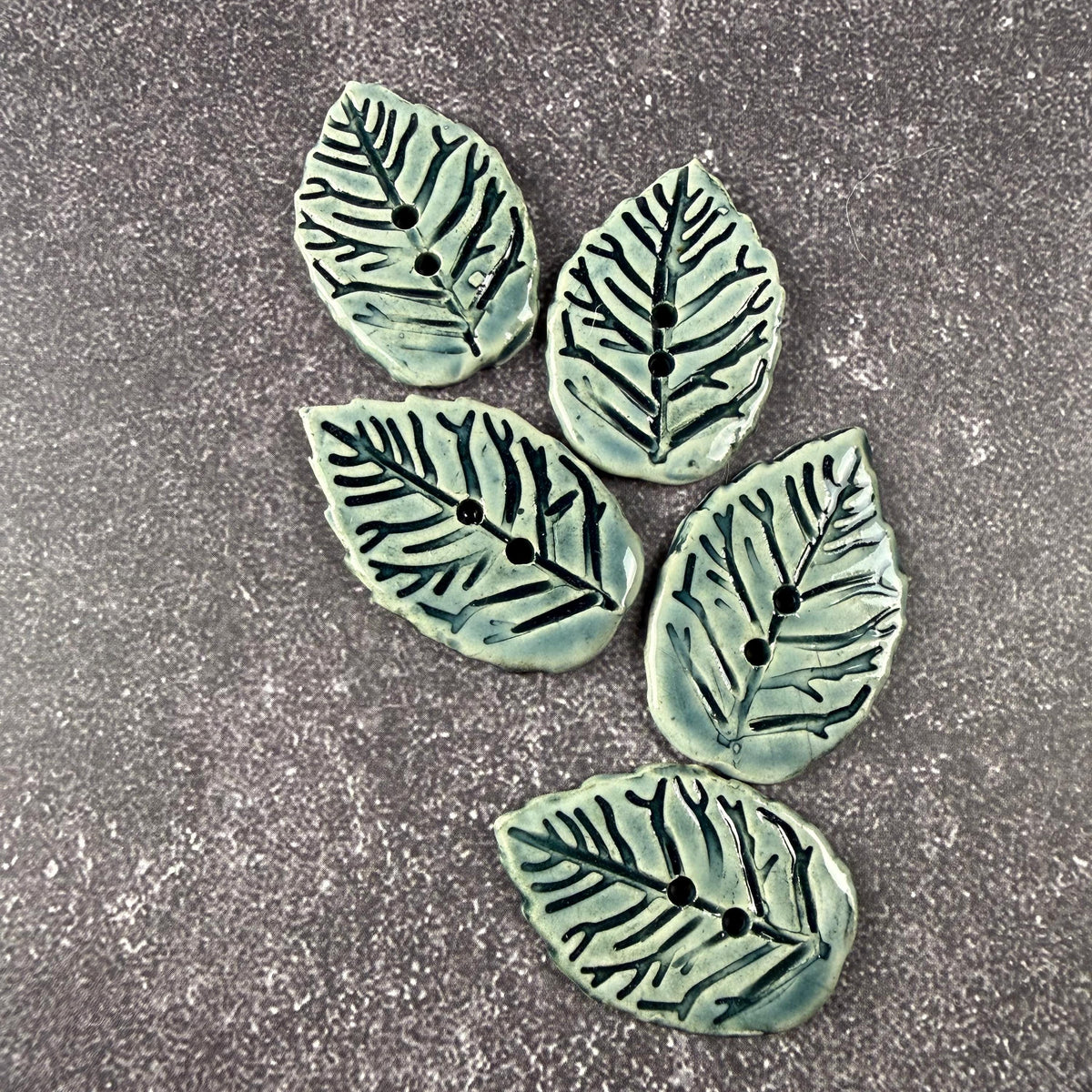 Storm Blue Leaves with Veins Buttons