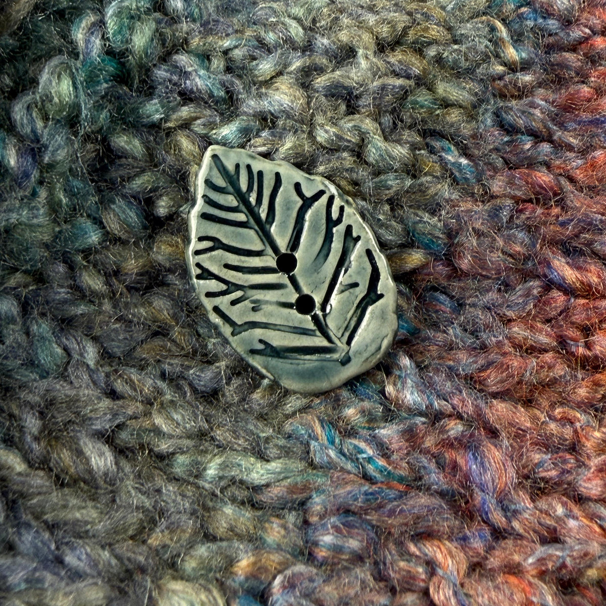 Storm Blue Leaves with Veins Buttons