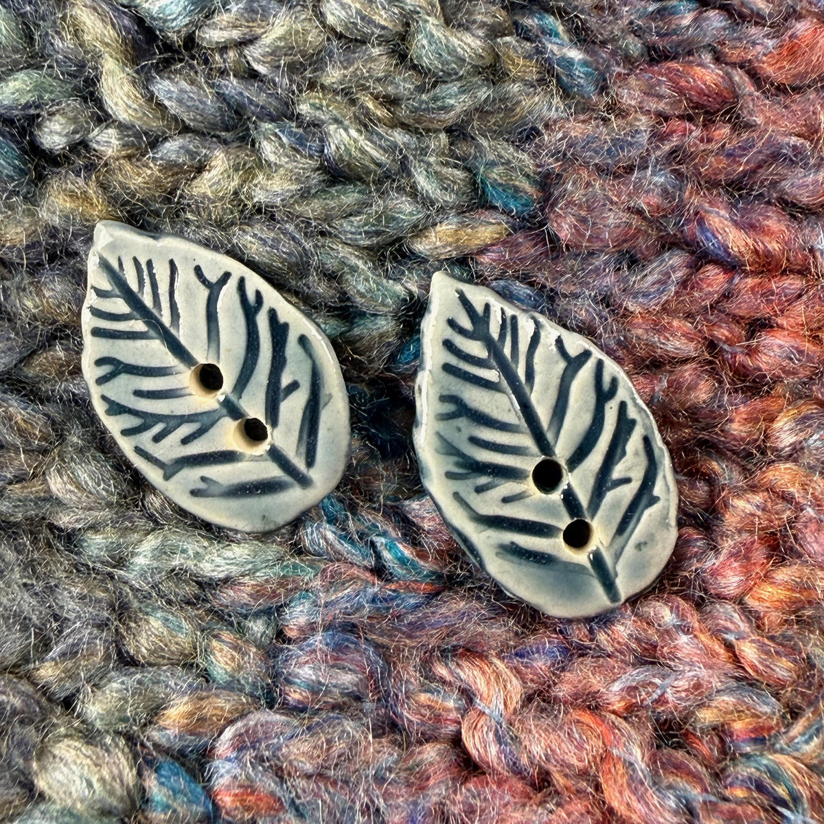 Storm Blue Leaves with Veins Buttons