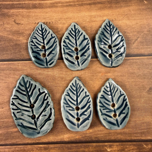 Storm Blue Leaves with Veins Buttons