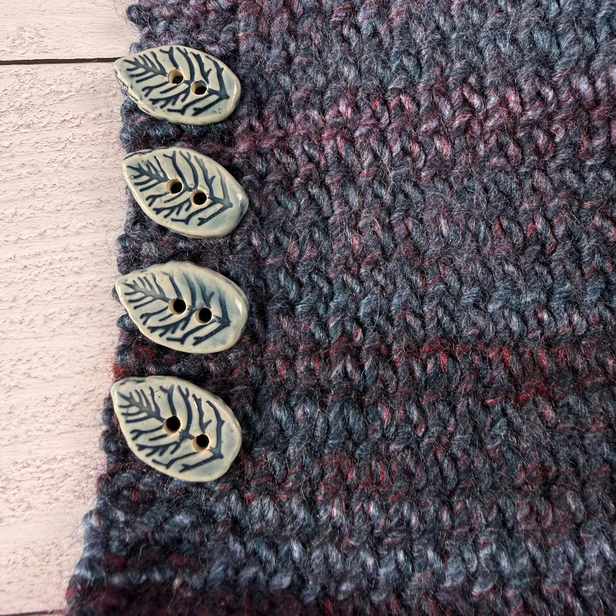 Storm Blue Leaves with Veins Buttons