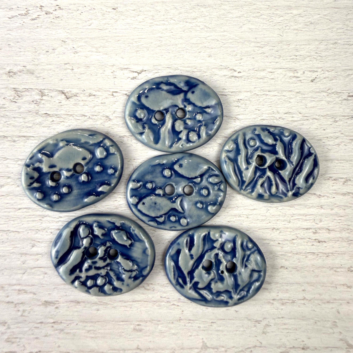 Blue School of Fish Oval Buttons