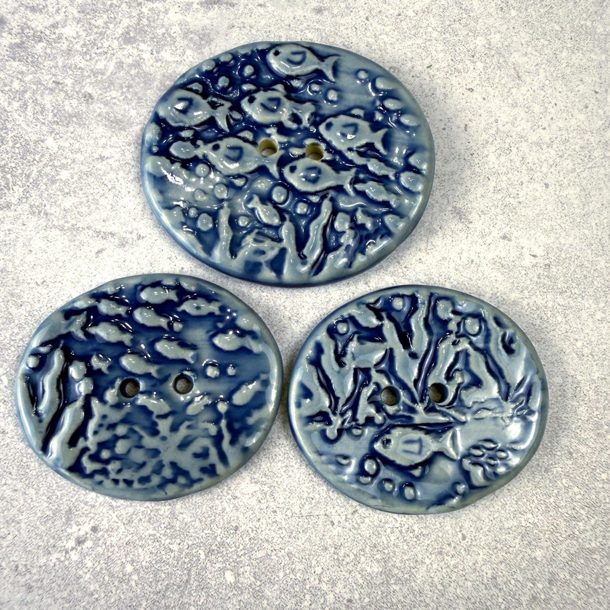 Blue School of Fish Oval Buttons