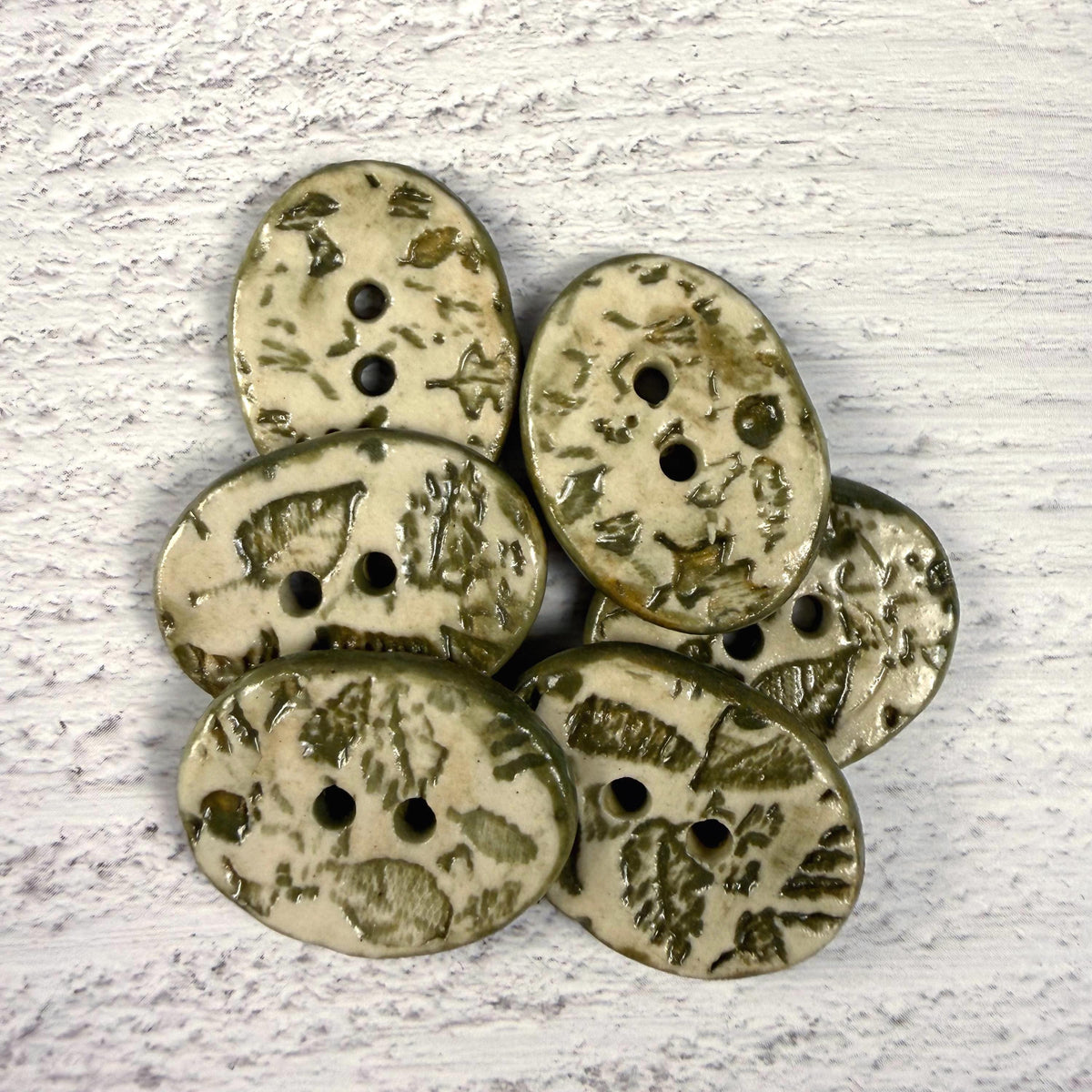 Mushrooms and Leaves Green and Off White Buttons