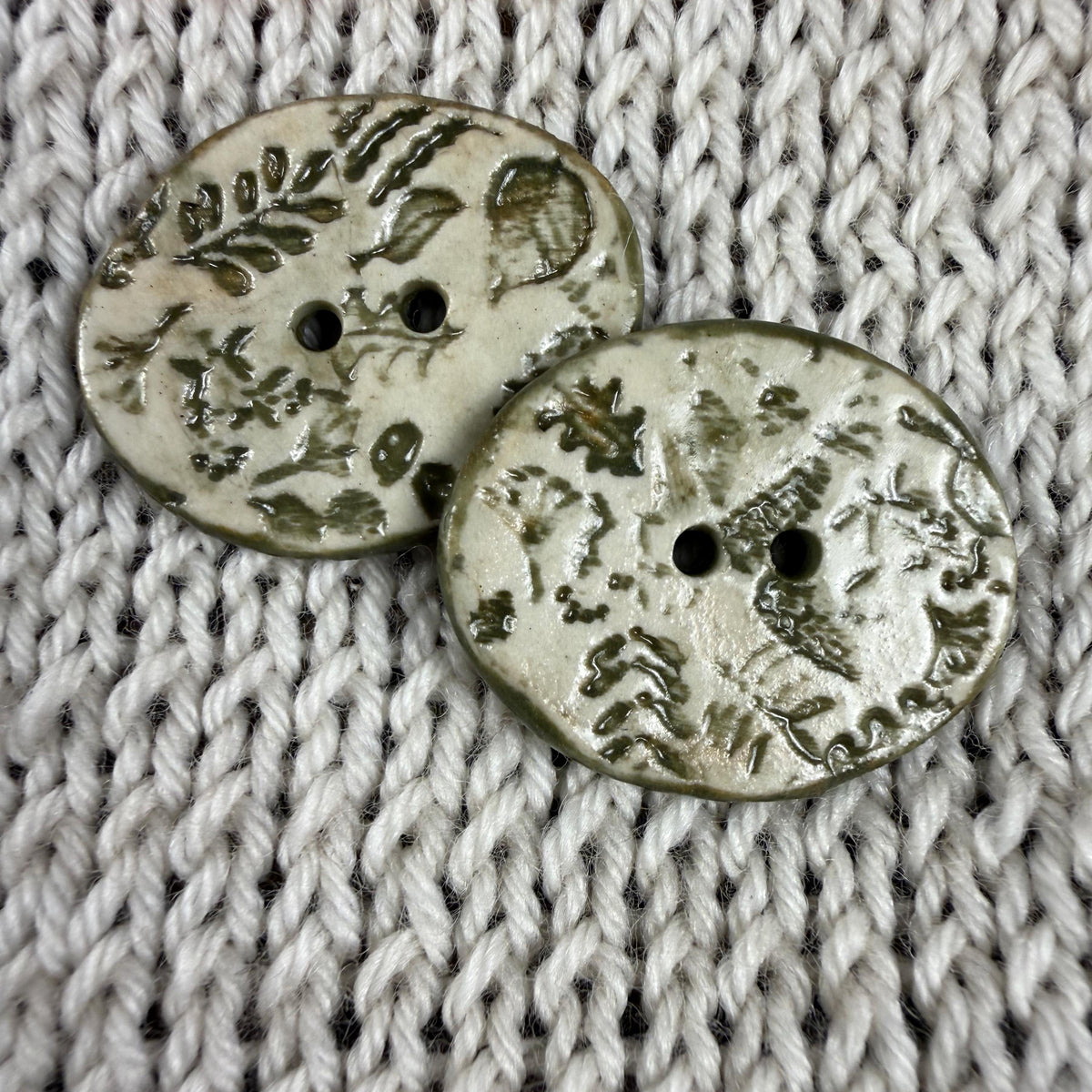 Mushrooms and Leaves Green and Off White Buttons