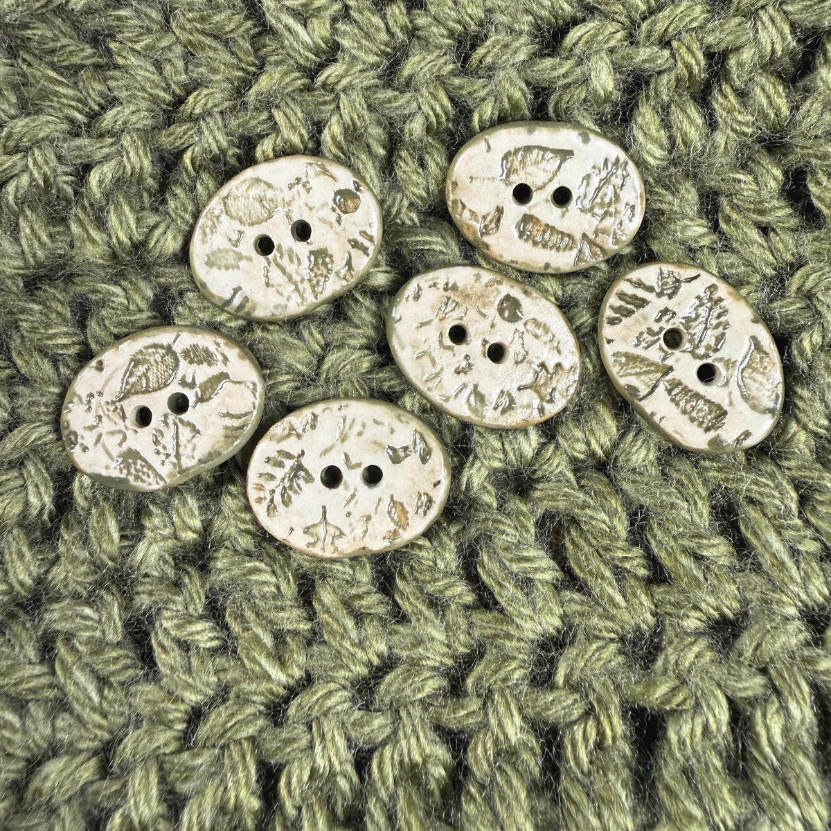 Mushrooms and Leaves Green and Off White Buttons