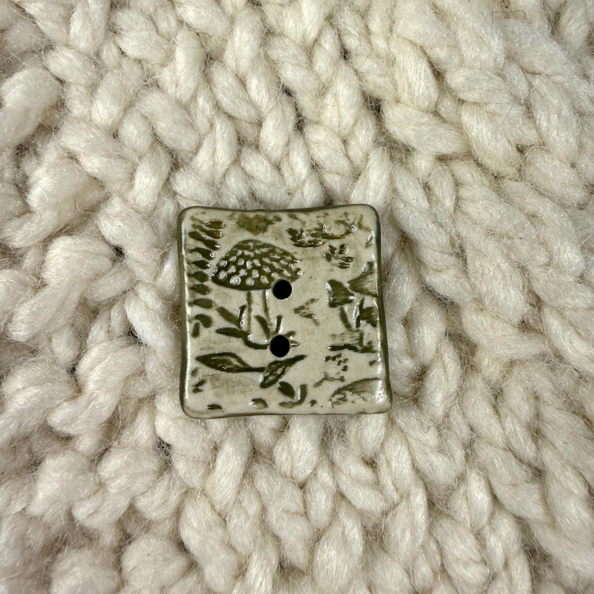 Mushrooms and Leaves Green and Off White Buttons