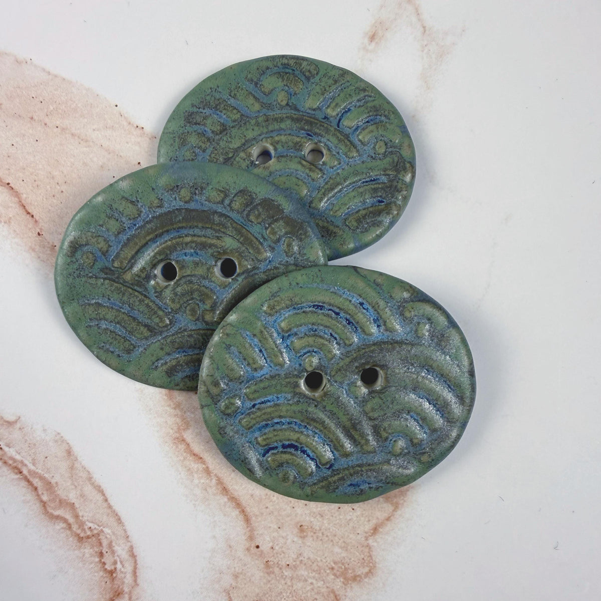 Blue and Green Wave Ceramic Buttons