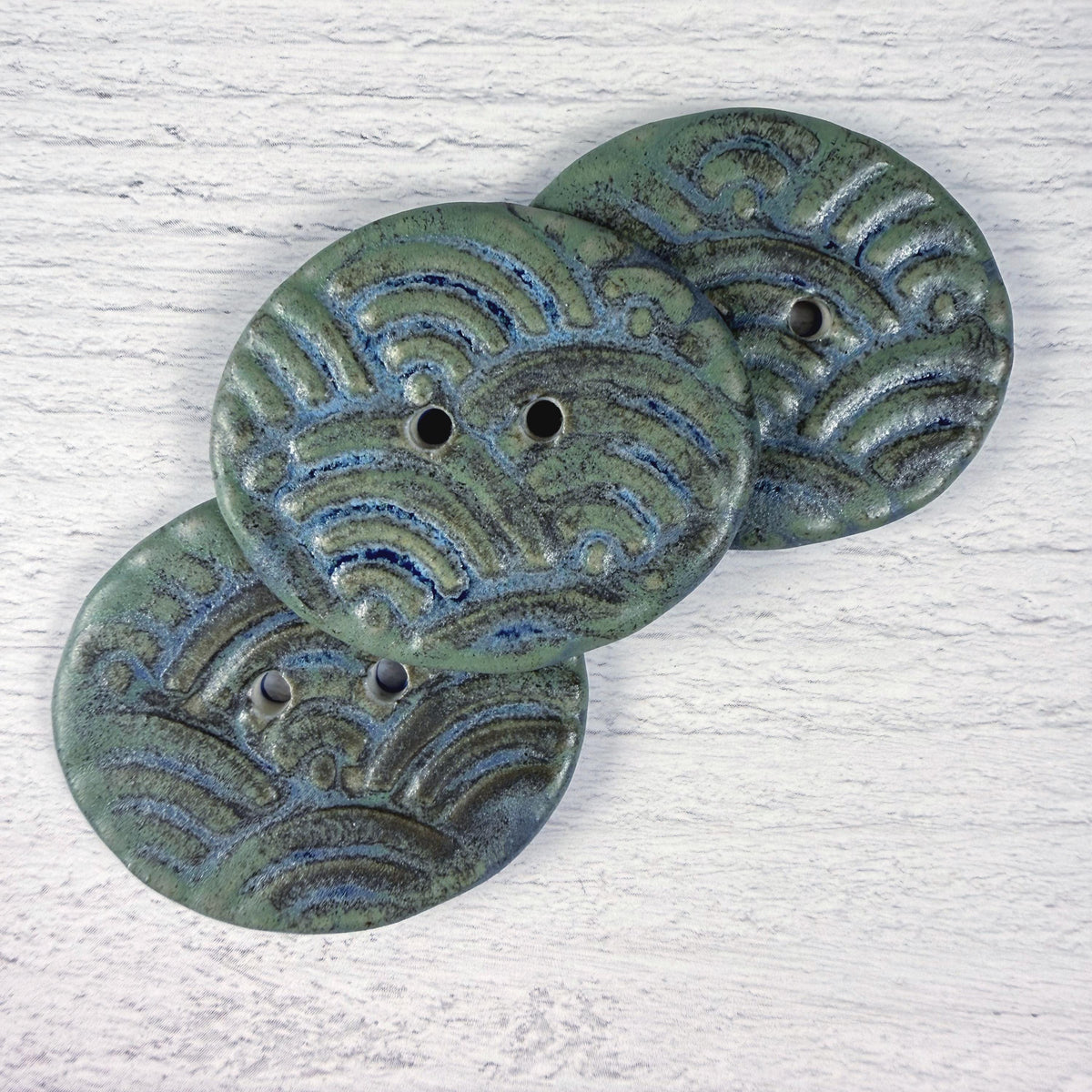 Blue and Green Wave Ceramic Buttons