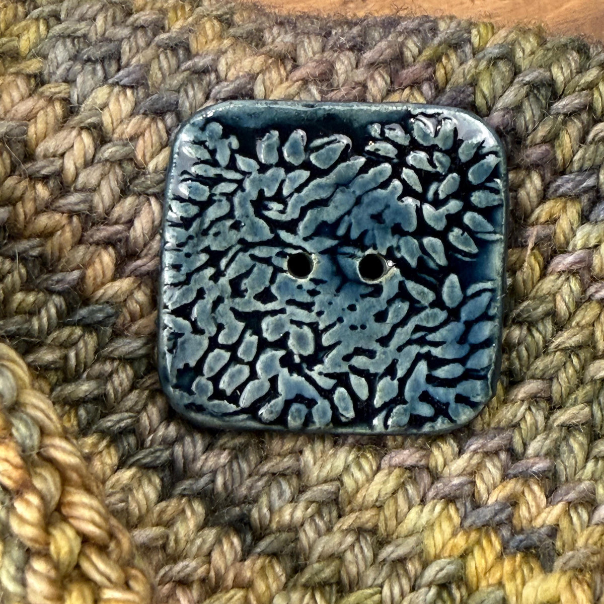 Deep Blue Malahide Hedge Leaves Button