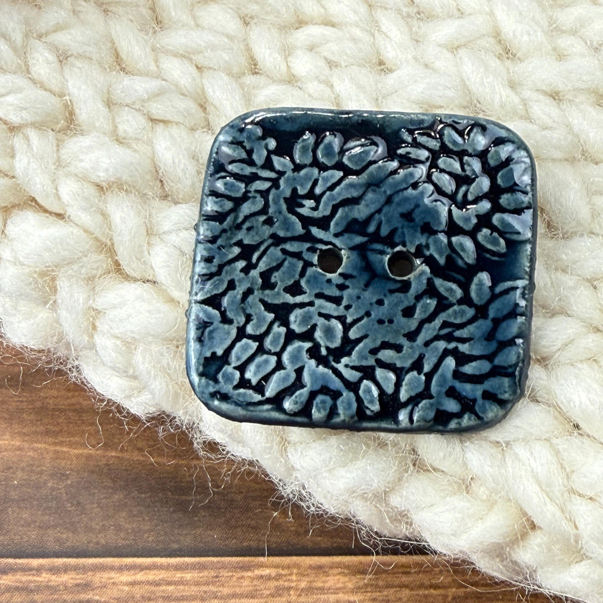 Deep Blue Malahide Hedge Leaves Button