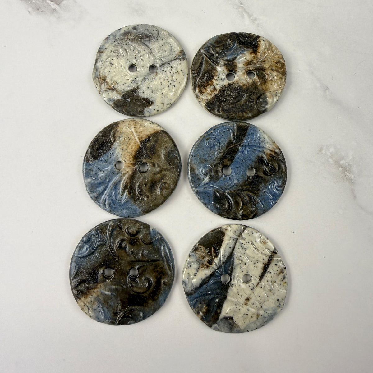 Blue, Brown, and White Speckled Porcelain Buttons