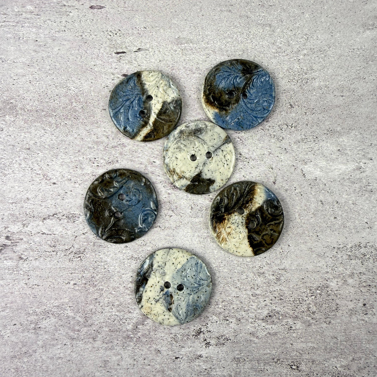 Blue, Brown, and White Speckled Porcelain Buttons