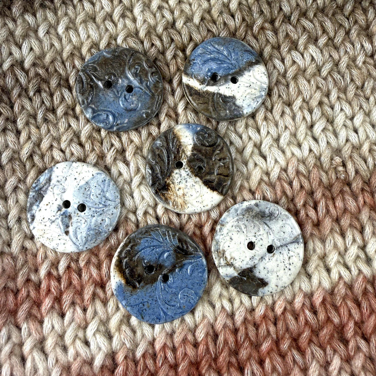 Blue, Brown, and White Speckled Porcelain Buttons