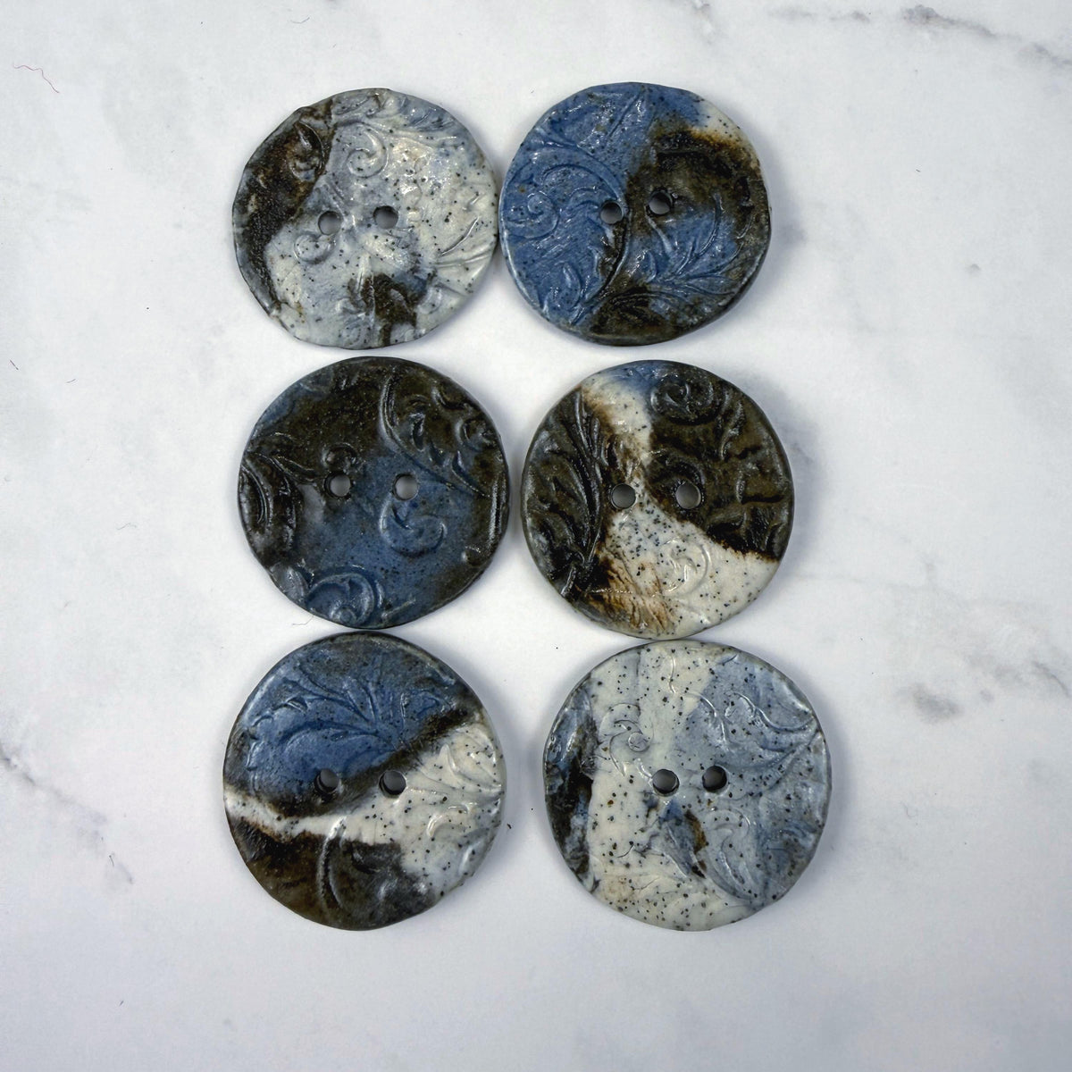 Blue, Brown, and White Speckled Porcelain Buttons