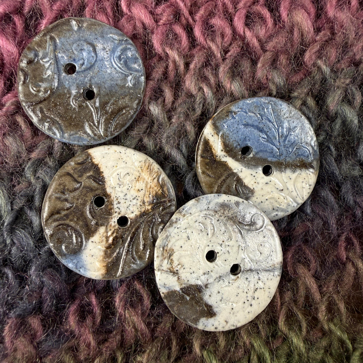 Blue, Brown, and White Speckled Porcelain Buttons