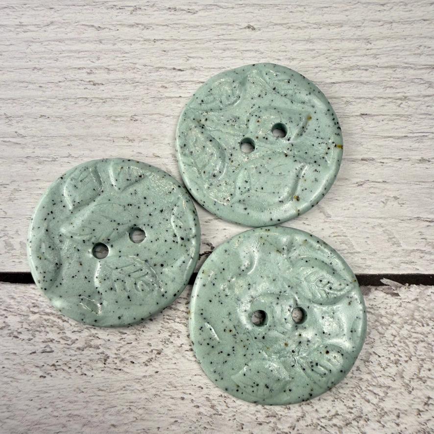 Raised Leaf Pattern Light Green Speckled Porcelain Buttons