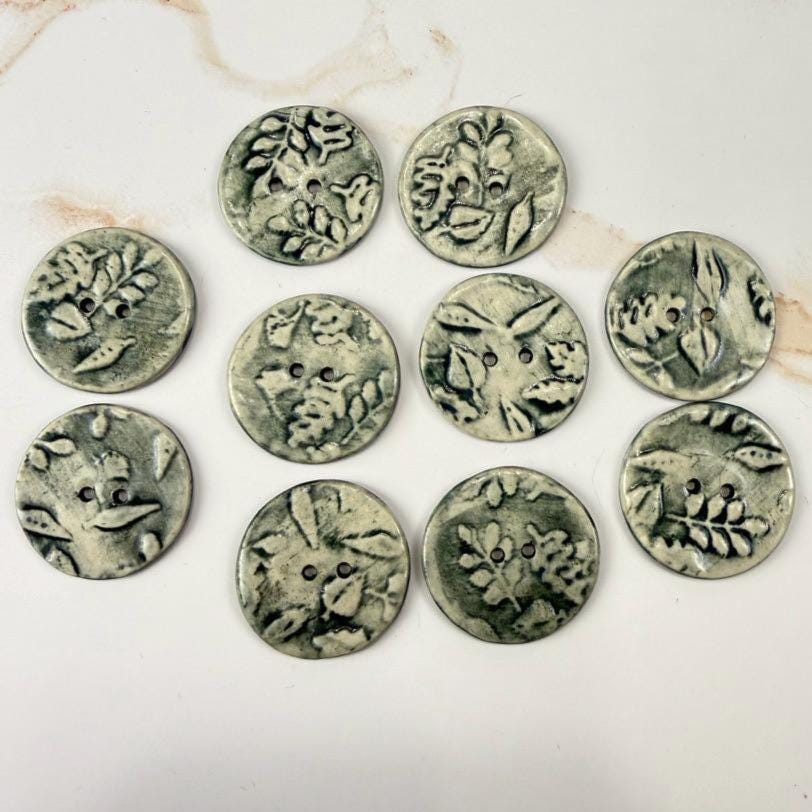 Forest Green and Off White Round Buttons