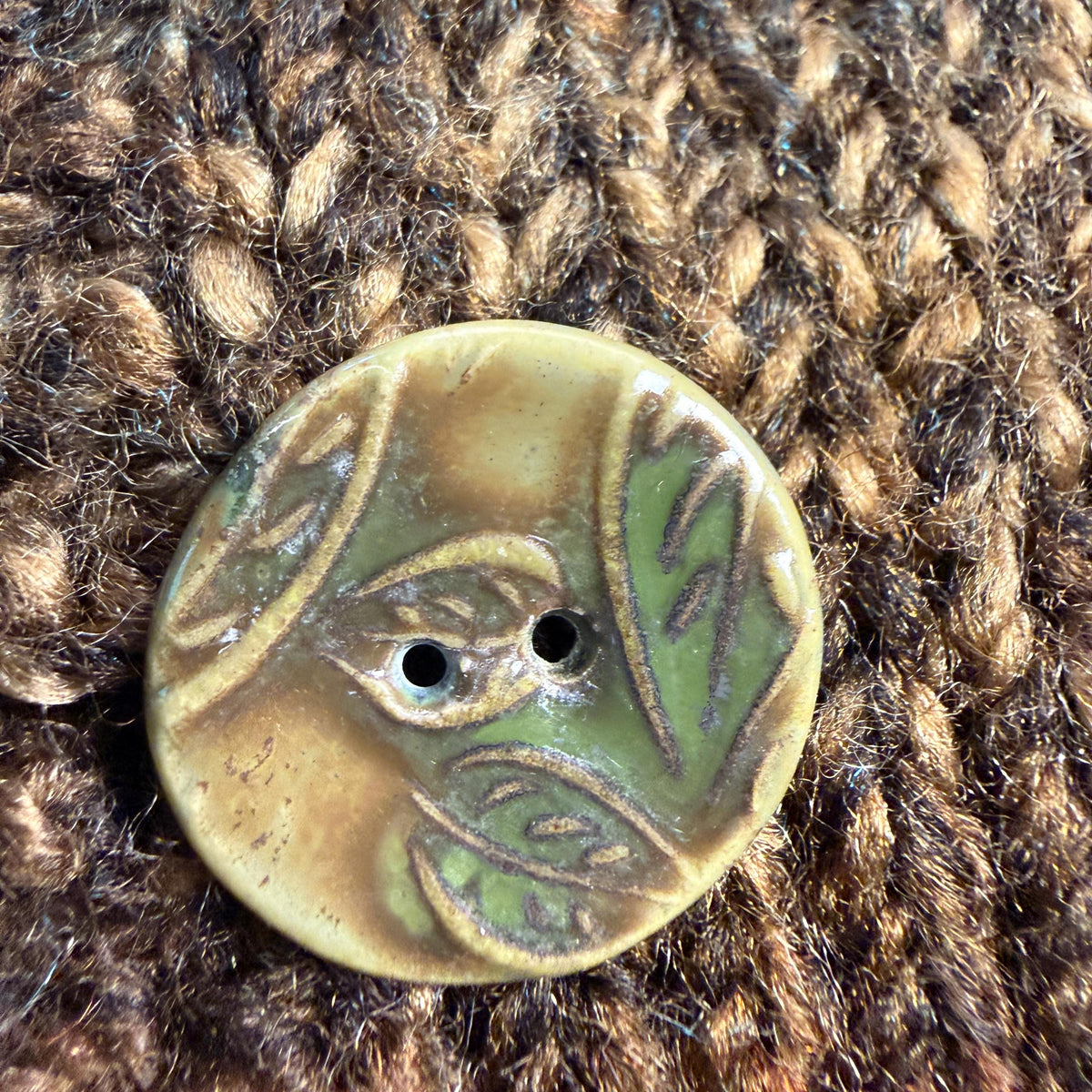 Green and Brown Leaf Patterned Ceramic Buttons