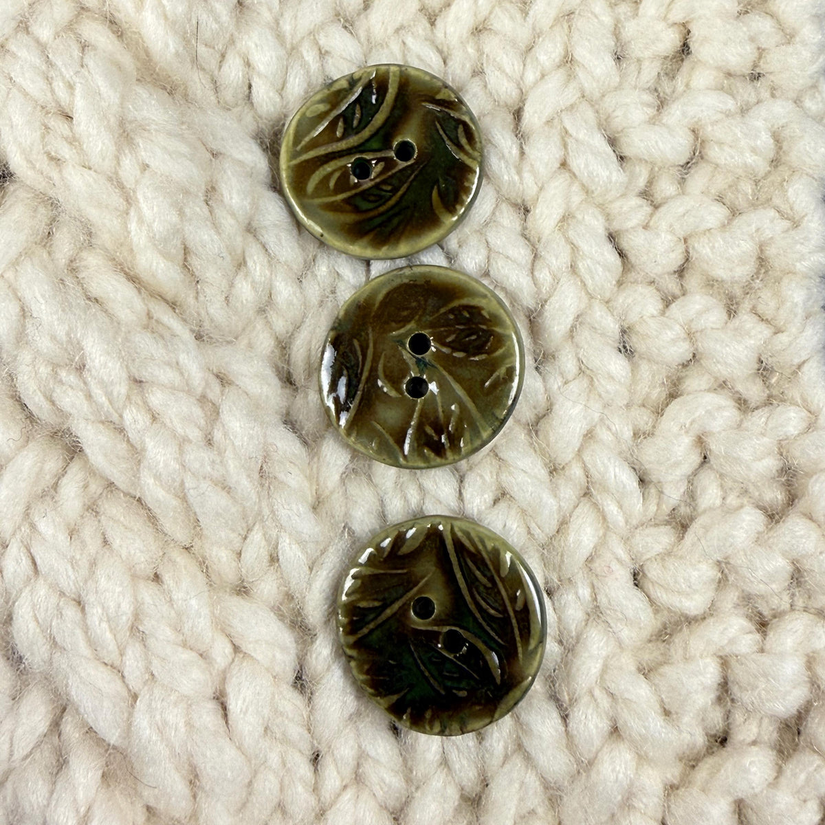 Green and Brown Leaf Patterned Ceramic Buttons