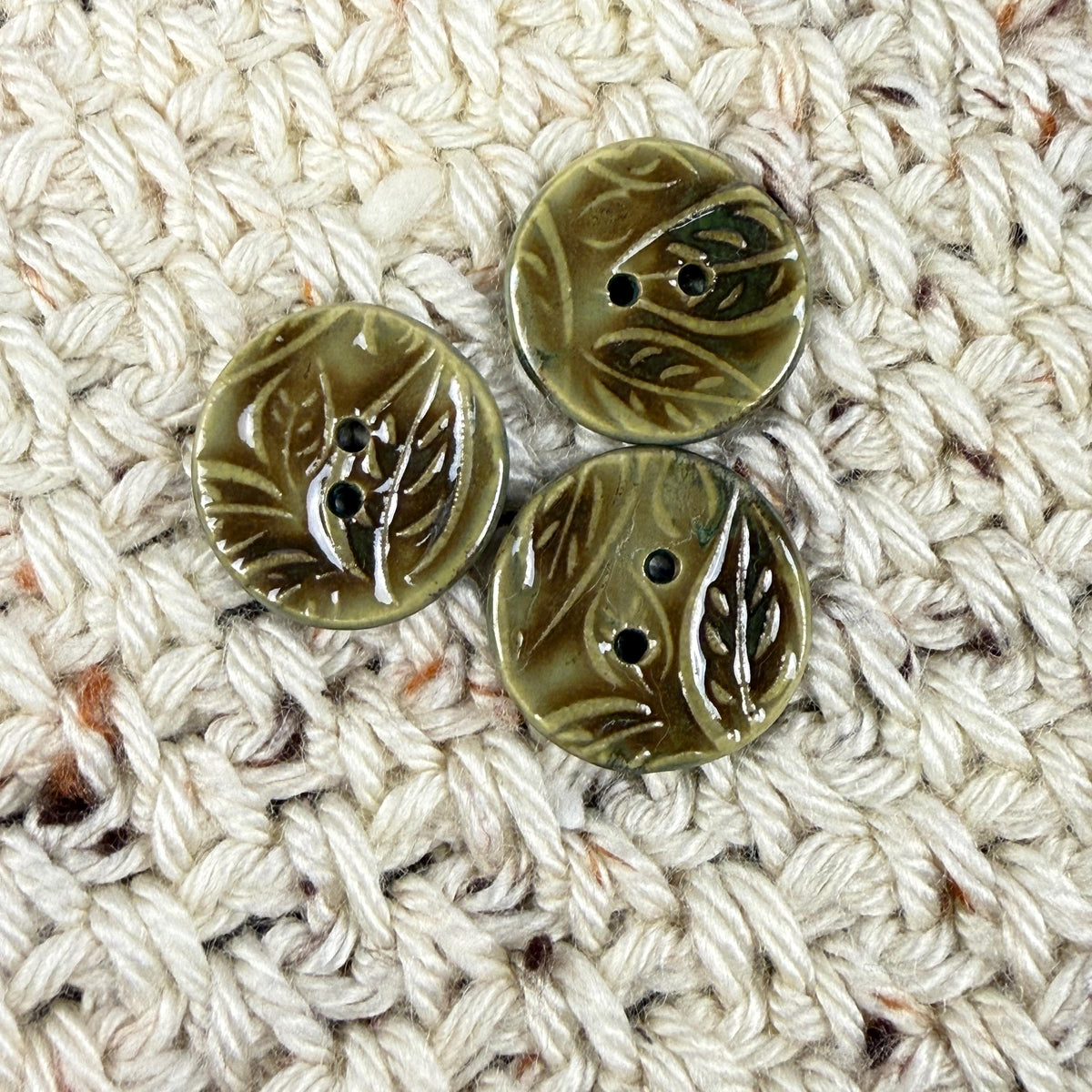 Green and Brown Leaf Patterned Ceramic Buttons