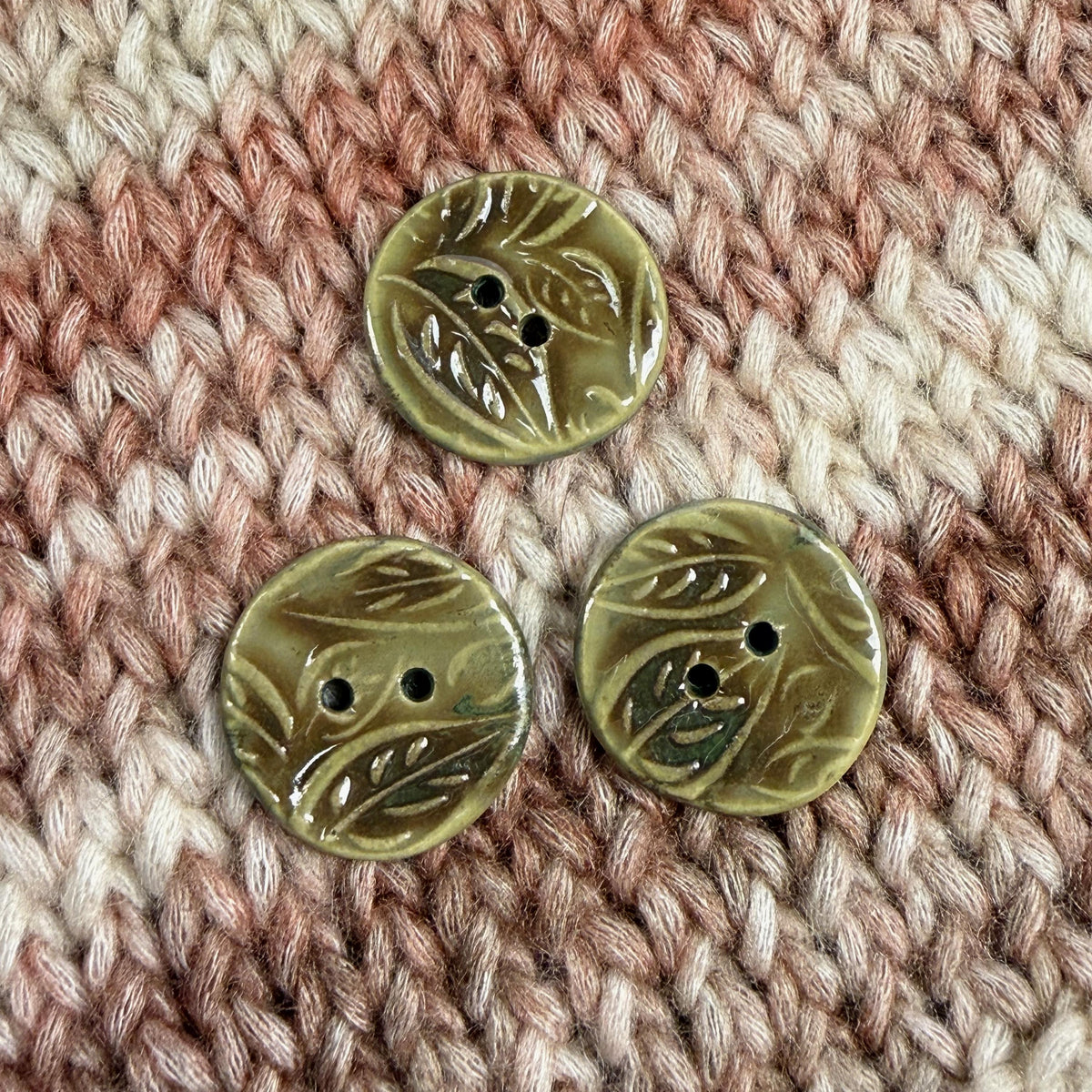 Green and Brown Leaf Patterned Ceramic Buttons