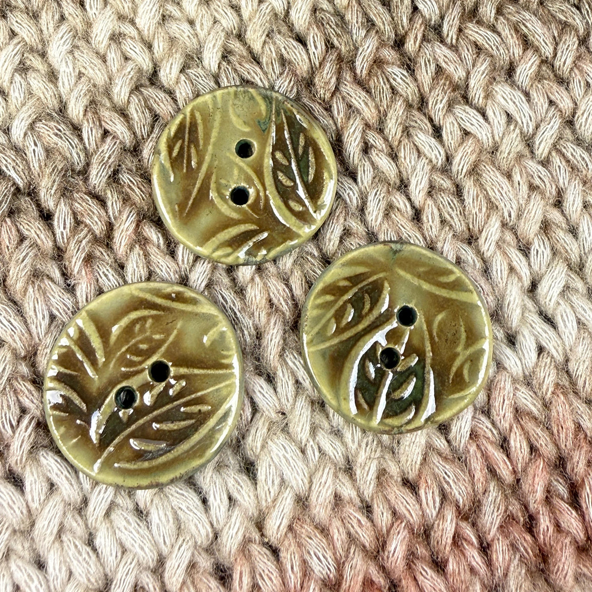 Green and Brown Leaf Patterned Ceramic Buttons